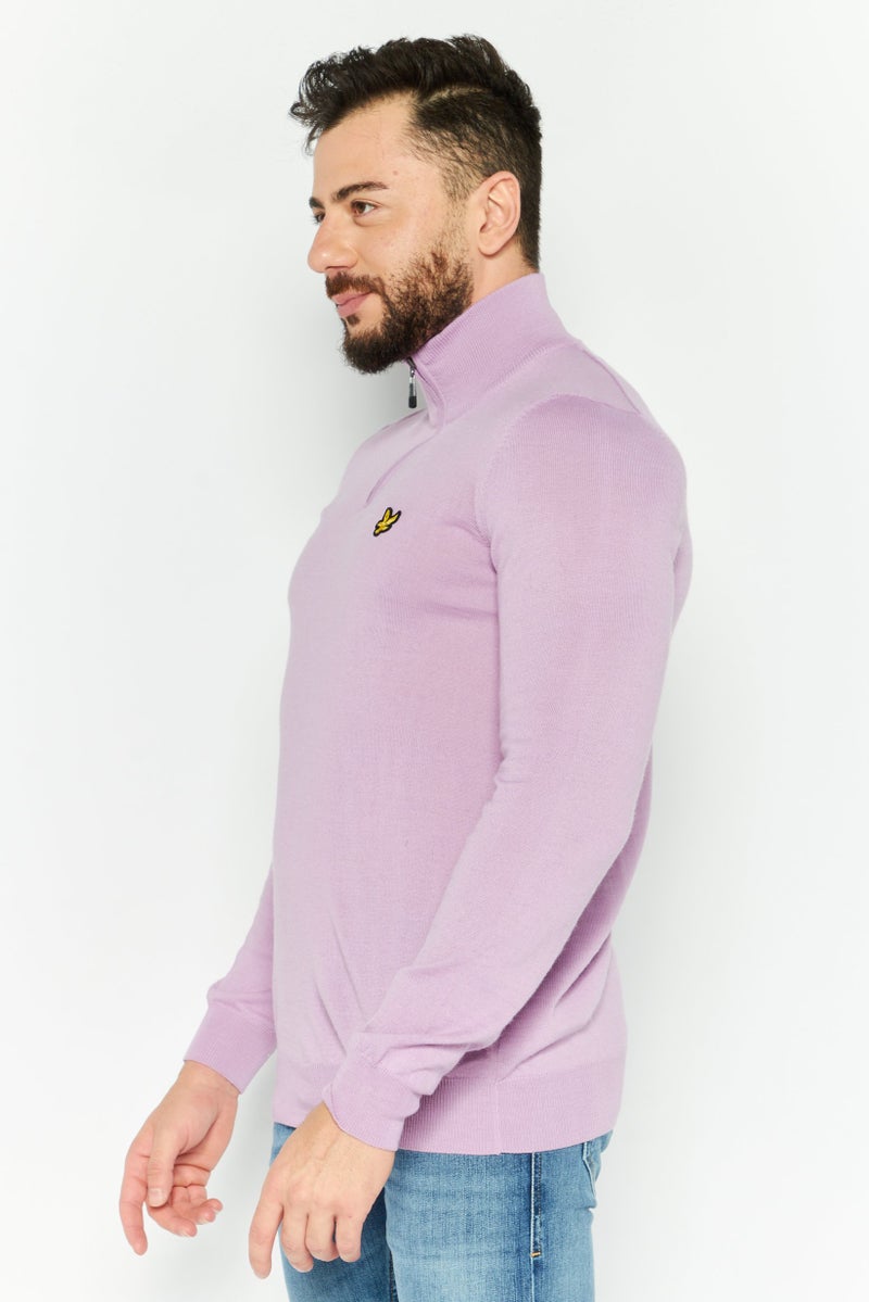 Lyle & Scott Men High Neck Long Sleeve Embroidered Logo Sweater, Lavender - Image 3