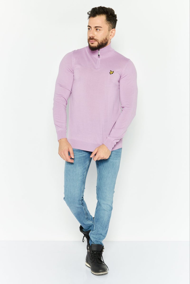 Lyle & Scott Men High Neck Long Sleeve Embroidered Logo Sweater, Lavender - Image 2