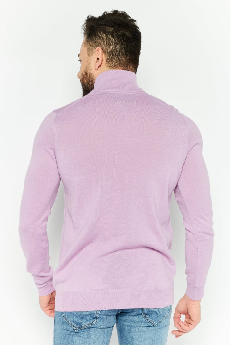 Lyle & Scott Men High Neck Long Sleeve Embroidered Logo Sweater, Lavender - Image 4