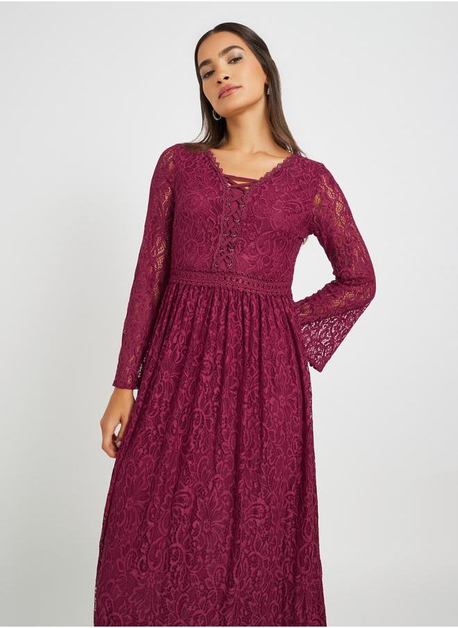 Styli Styli Lace Long Sleeves A-Line Maxi Dress  - Image 3
