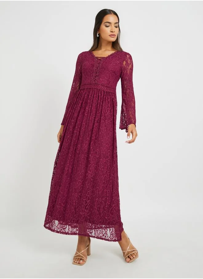 ستايلي Styli Lace Long Sleeves A-Line Maxi Dress