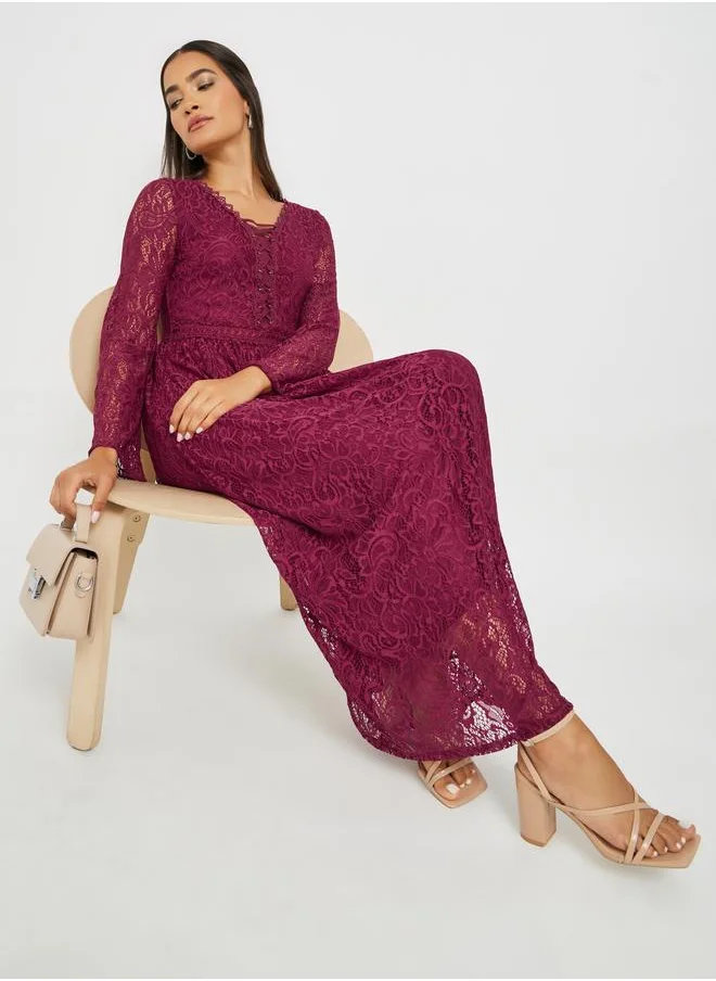 ستايلي Styli Lace Long Sleeves A-Line Maxi Dress