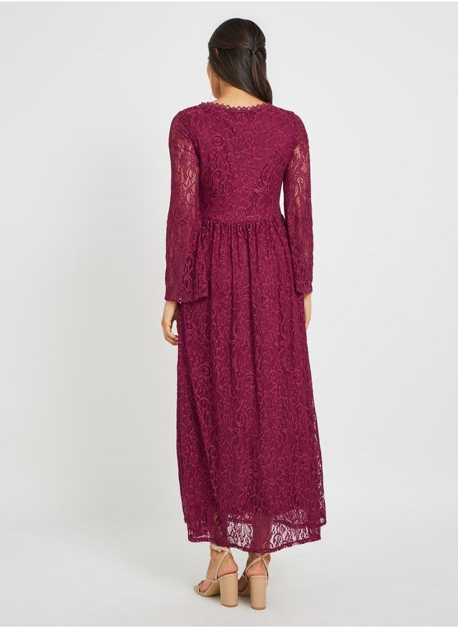Styli Styli Lace Long Sleeves A-Line Maxi Dress  - Image 5