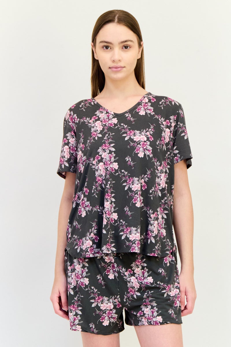 Jones New York Women 2 Pieces Floral Print Top And Short Set, Multicolor - Image 1