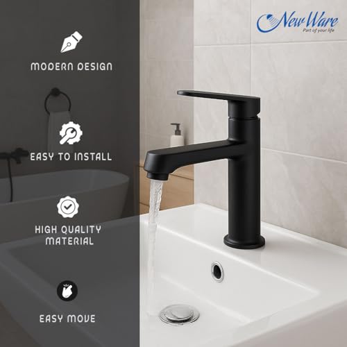 New Ware Brass Matte Black Hot & Cold Single for Home, Bathroom, Kitchen Faucet with 15 cm Tall Body Faucets Mixer Taps - Image 4