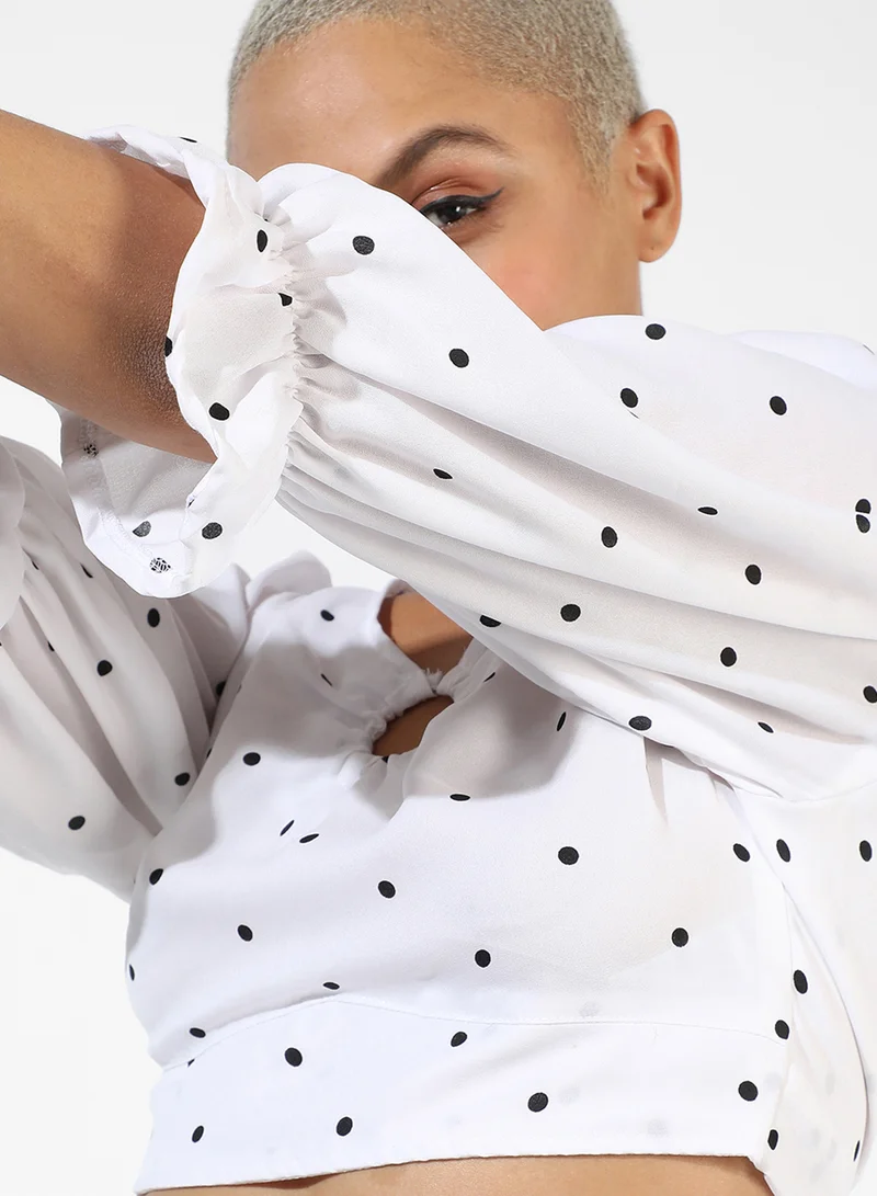 PINACOLADA Women's Chalk White Polka Dot Crop Top