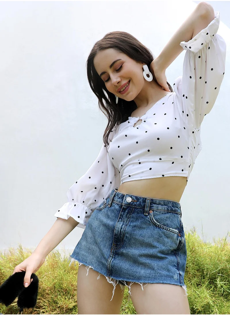 PINACOLADA Women's Chalk White Polka Dot Crop Top