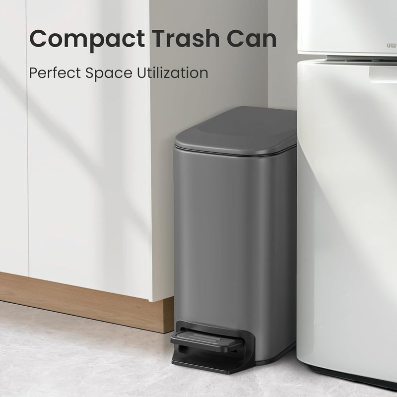 Cesun Small Bathroom Trash Can with Lid Soft Close, Step Pedal, 6 Liter / 1.6 Gallon Stainless Steel Garbage Can with Removable Inner Bucket, Anti-Fingerprint Finish (Gray) - Image 3