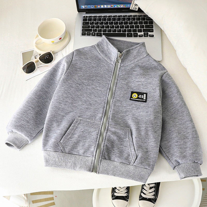 Children'S Velvet Coat Stand Collar New Boys And Girls Baseball Uniform Large Children'S Zipper Jacket Children'S Clothing - Image 3