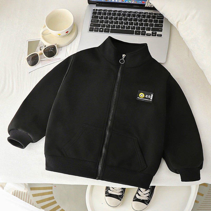 Children'S Velvet Coat Stand Collar New Boys And Girls Baseball Uniform Large Children'S Zipper Jacket Children'S Clothing - Image 1