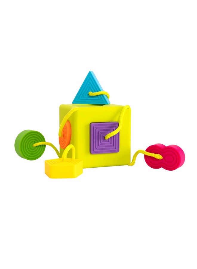 Fat Brain Toys OombeeCube, Toddler and Baby Toys 10 Months and Up, Travel-Friendly Shape Sorter with Tethered Shapes for Early Learning - Image 1