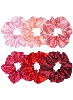 Sufermoe Sufermoe 6 Pcs Satin Silk Hair Scrunchies Soft Hair Ties for Women and Girls 45 Inch Hair Bands and Accessories in Assorted Red and Pink 