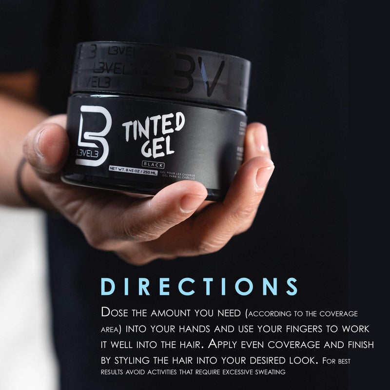 L3 Level 3 Tinted Gel Black - Temporary Black Hair Gel For Hair No Flaking and Rinses Out Easily - Level Three Strong Hold Formula - Image 2