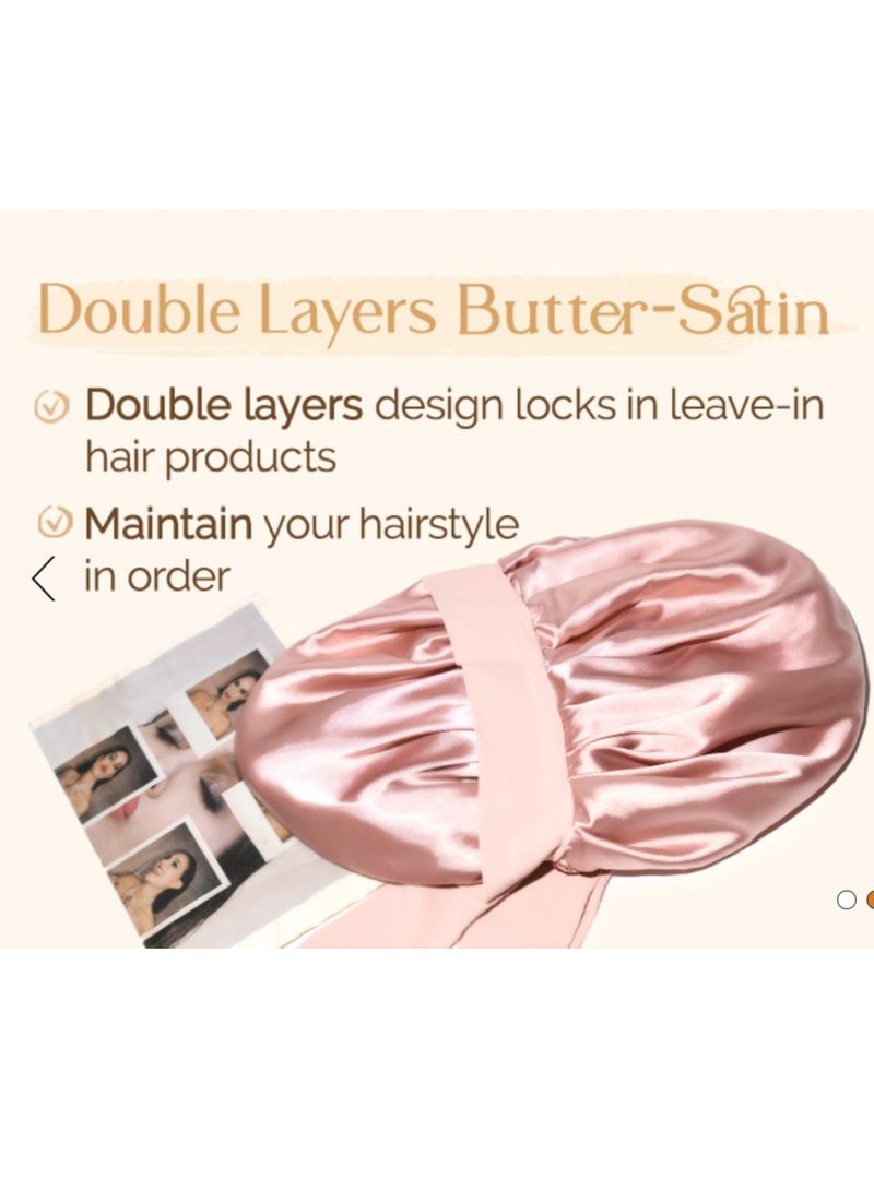 AuliceVerse 2-in-1 Double Layer Satin Silk Bonnet & Scrunchie Set – Sleep Hair Wrap for Curly & Natural Hair – Adjustable Tie Band (Lined for Protection) - Image 2