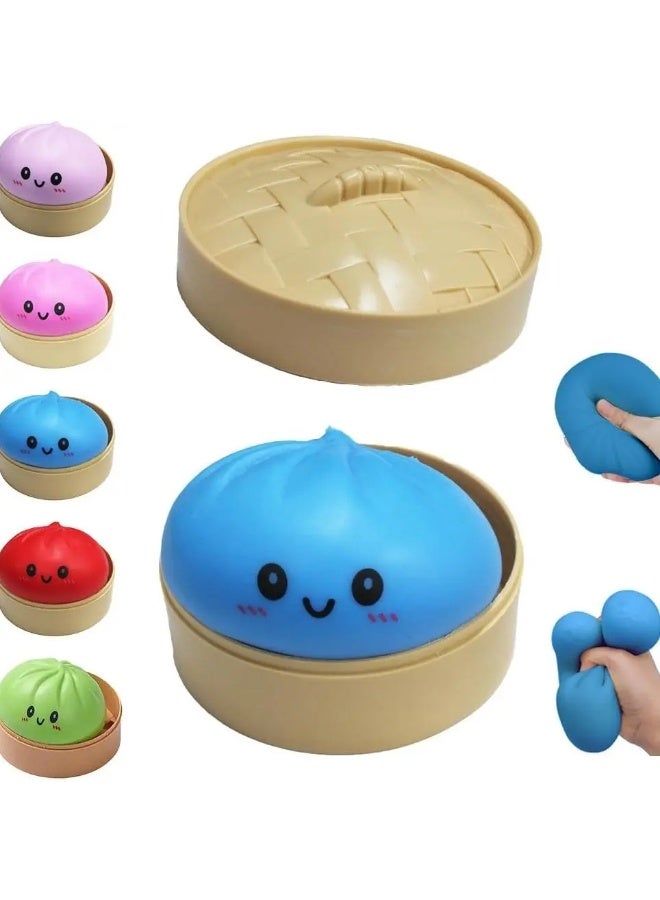 Anti-Stress Dumpling Squishy Fidget Toy - 3.15-Inch Squeeze Dough Ball for Kids & Adults - Soft Stretchy Sensory Toy for Anxiety Relief & Focus（Blue）1 Pcs - Image 1