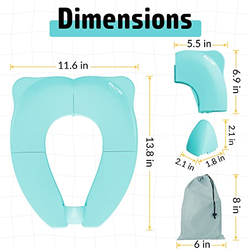 Maliton Travel Potty Seat for Toddler & Kid Travel, Portable Foldable Potty Seat with Storage Bag, Non-Slip Potty Training Toilet Seat Cover wth Splash Guard (Aqua Green) - Image 2