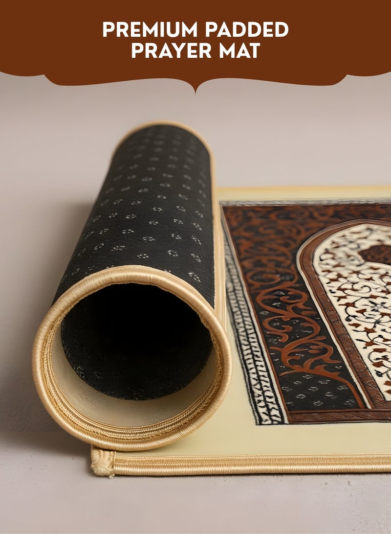 JUNI Premium Velvet Thick Prayer Mat 70×110 cm with FREE Prayer Beads (Tasbih) – Soft Padded Janamaz Musallah, Embossed Anti-Slip Base & Fringed Edges – Ideal for Daily Salah, Umrah, Hajj & Ramadan Gift - Image 5
