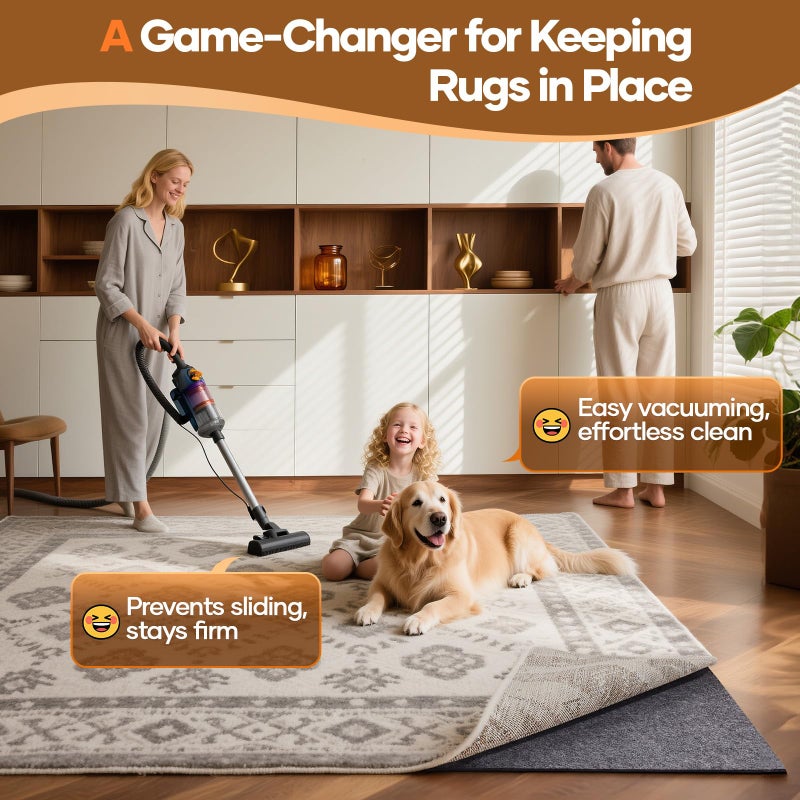 Veken Non Slip Cushioned Rug Pad Gripper 8 x 10 Ft, Felt and Silicone Backing, 1/8 inch Thick Carpet Liner for Hardwood Floors and Finishes, Under Area Rugs Anti Skid Mat, Keep Rugs Safe and in Place - Image 2