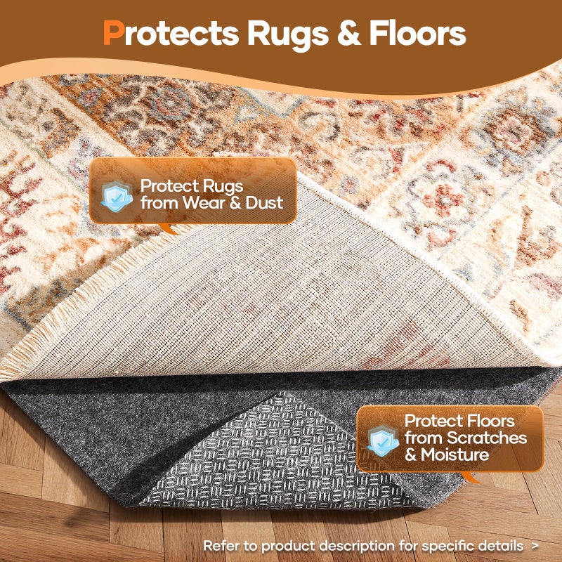 Veken Non Slip Cushioned Rug Pad Gripper 8 x 10 Ft, Felt and Silicone Backing, 1/8 inch Thick Carpet Liner for Hardwood Floors and Finishes, Under Area Rugs Anti Skid Mat, Keep Rugs Safe and in Place - Image 5