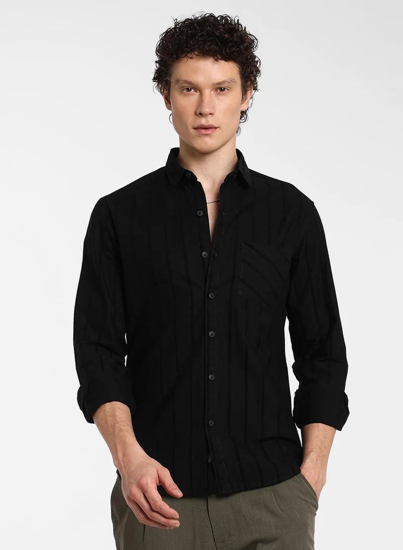 كامبوس سوترا قميص رجالي مخطط باللون الأسود الليلي الباستيل للملابس الكاجوال