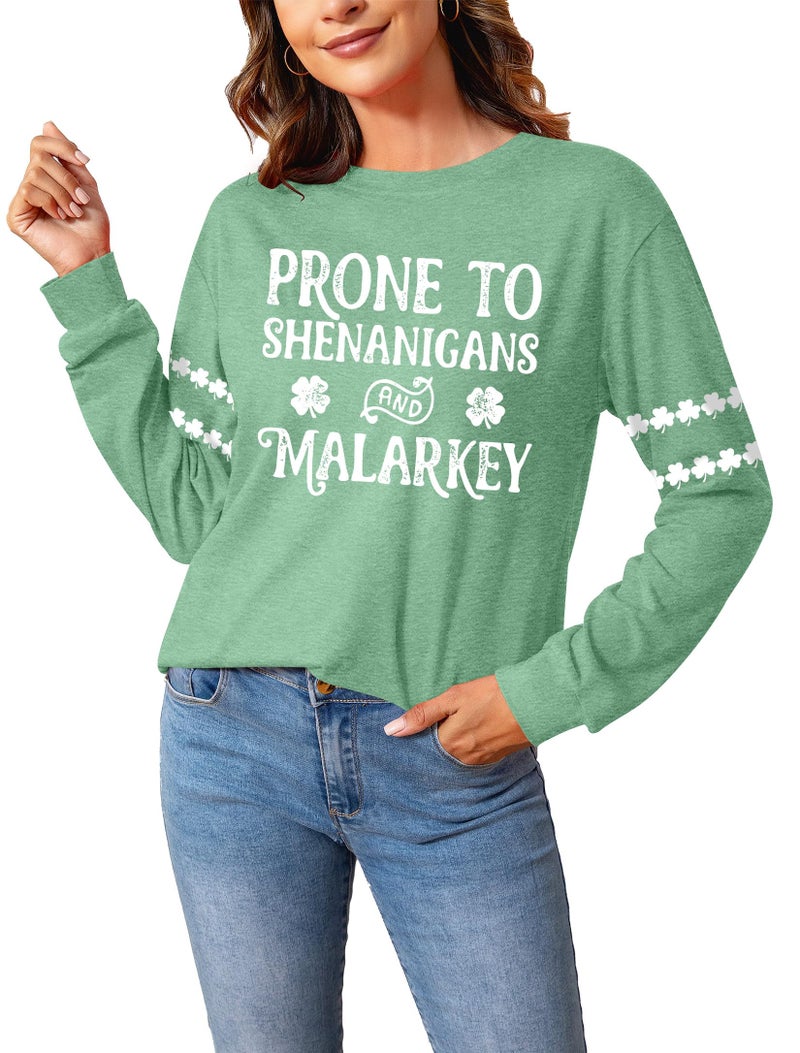 PICKID St Patricks Day Shirt Women Lucky Shamrock Shirts Green Clover Graphic Long Sleeve St Patrick's Day Tee Irish Top - Image 4