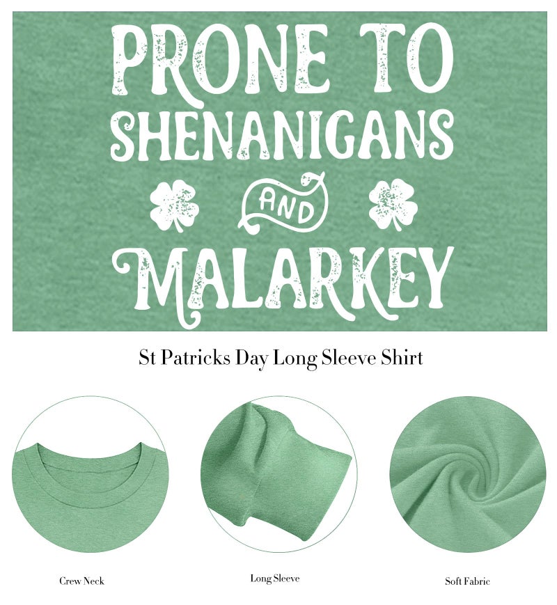PICKID St Patricks Day Shirt Women Lucky Shamrock Shirts Green Clover Graphic Long Sleeve St Patrick's Day Tee Irish Top - Image 5