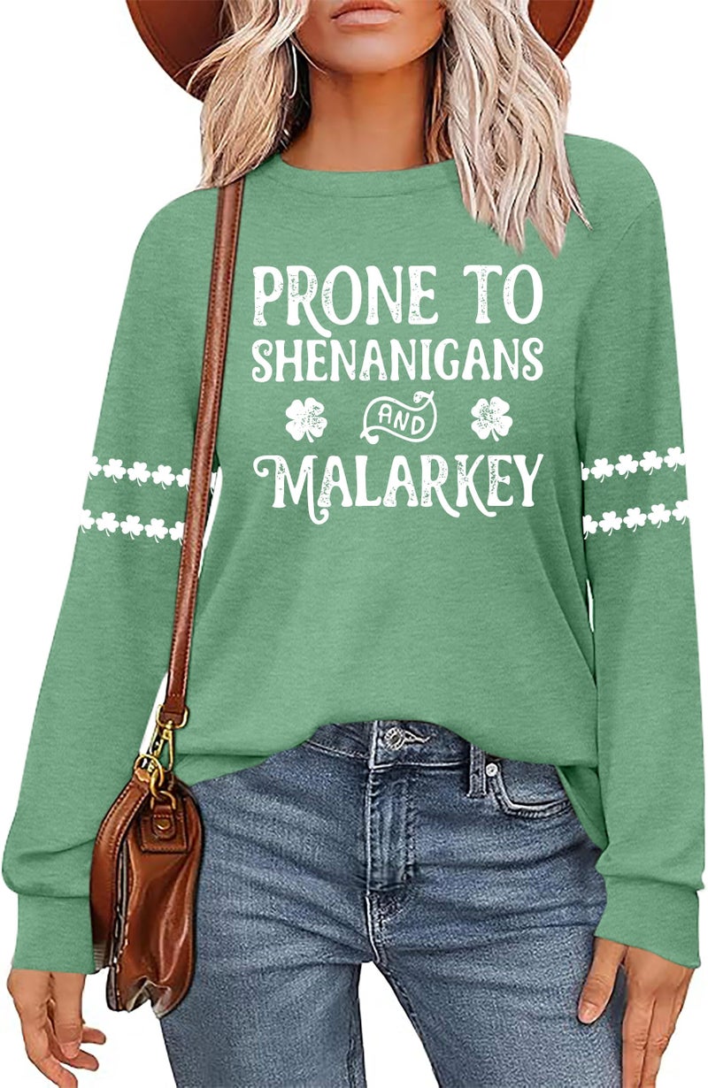PICKID St Patricks Day Shirt Women Lucky Shamrock Shirts Green Clover Graphic Long Sleeve St Patrick's Day Tee Irish Top - Image 1