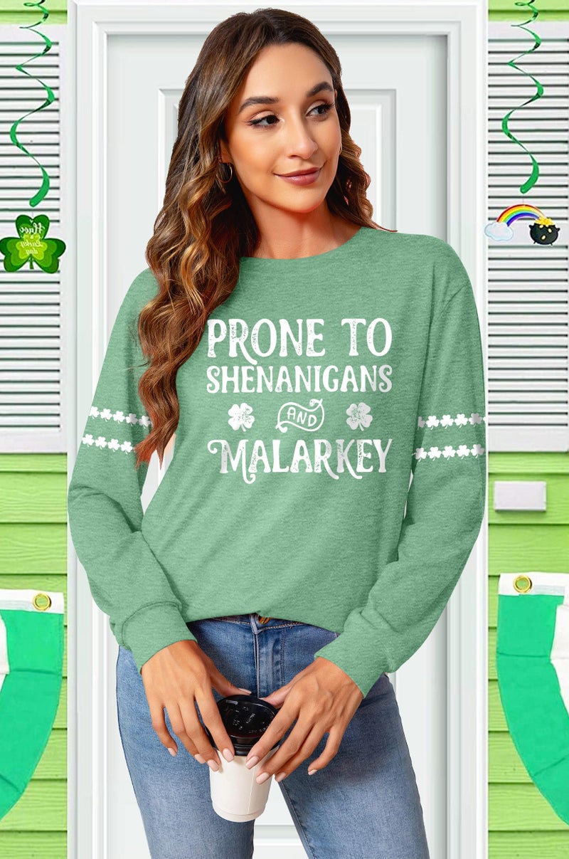 PICKID St Patricks Day Shirt Women Lucky Shamrock Shirts Green Clover Graphic Long Sleeve St Patrick's Day Tee Irish Top - Image 3