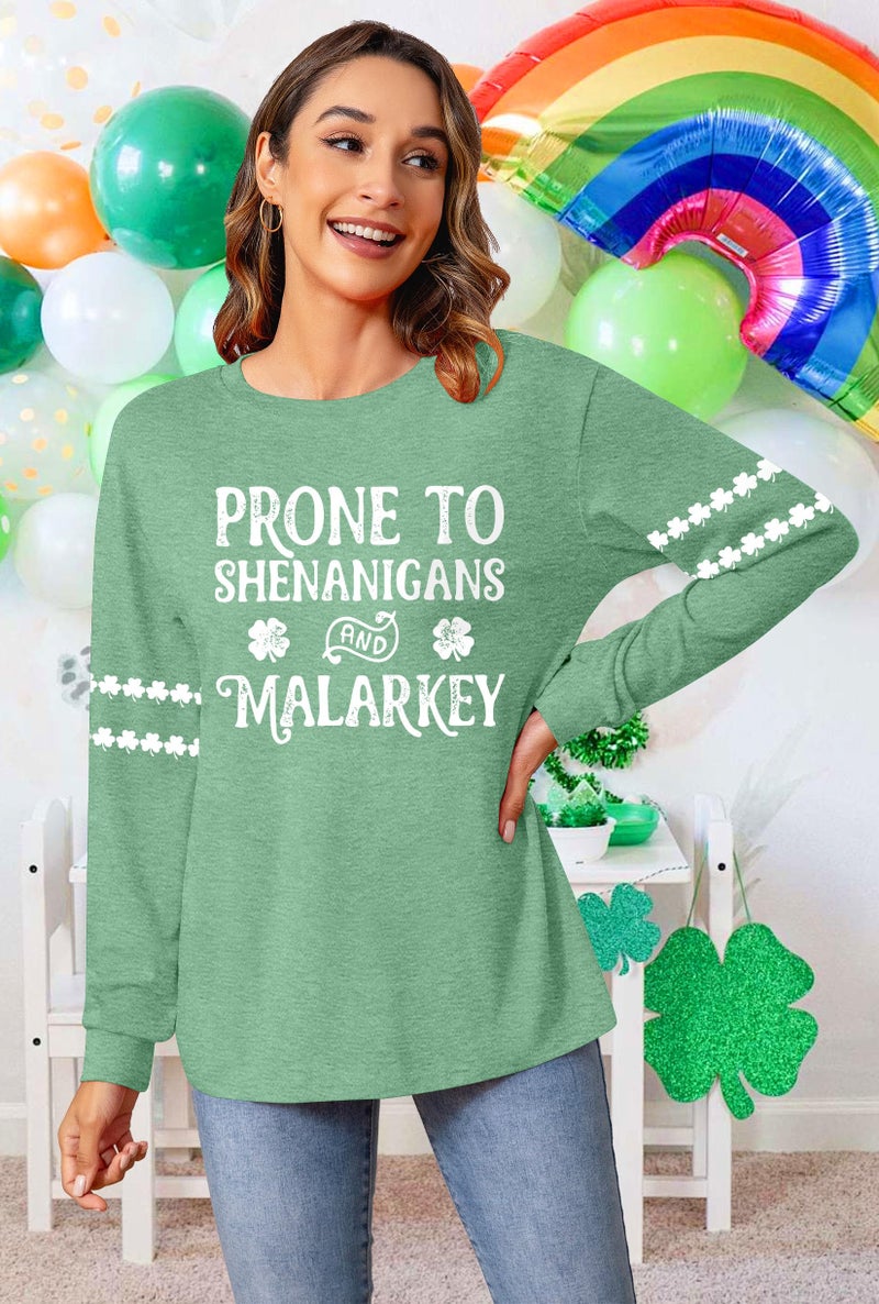 PICKID St Patricks Day Shirt Women Lucky Shamrock Shirts Green Clover Graphic Long Sleeve St Patrick's Day Tee Irish Top - Image 2