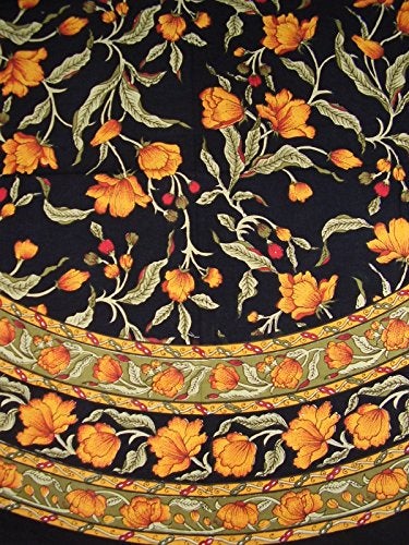 India Arts French Floral Round Cotton Tablecloth 70 Amber on Black