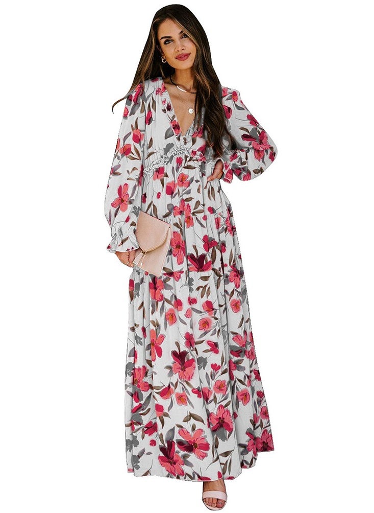 Loquat Thin Gauze Floral Long Sleeved Dress 
