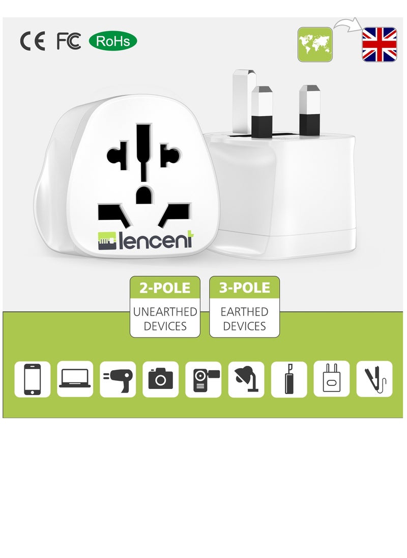 Lencent - 2X World to UK Travel Adapter, Visitor from USA/Europe/China/Australia to 3 Pin UK Adapter Plug, USA to UK Adapter/China/AU to UK adapter - Image 1