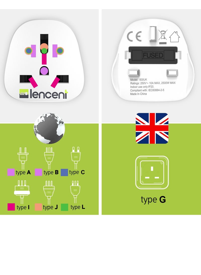 Lencent - 2X World to UK Travel Adapter, Visitor from USA/Europe/China/Australia to 3 Pin UK Adapter Plug, USA to UK Adapter/China/AU to UK adapter - Image 1