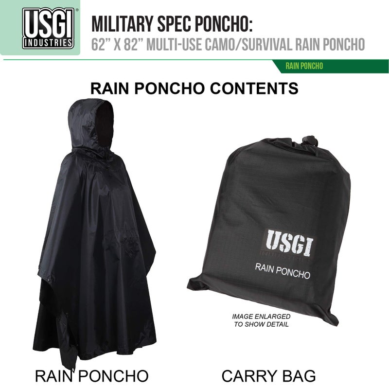 USGI Industries Military Style Poncho | Lightweight Tactical Multi Use Rip Stop Camouflage Rain Poncho | Perfect for Hiking, Hunting, Emergency Tent, Survival (Jet Black) - Image 3