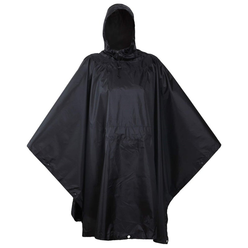 USGI Industries Military Style Poncho | Lightweight Tactical Multi Use Rip Stop Camouflage Rain Poncho | Perfect for Hiking, Hunting, Emergency Tent, Survival (Jet Black) - Image 1