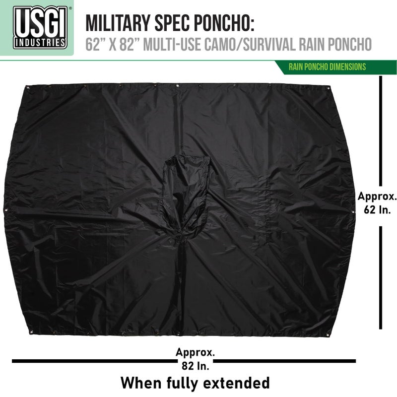 USGI Industries Military Style Poncho | Lightweight Tactical Multi Use Rip Stop Camouflage Rain Poncho | Perfect for Hiking, Hunting, Emergency Tent, Survival (Jet Black) - Image 4