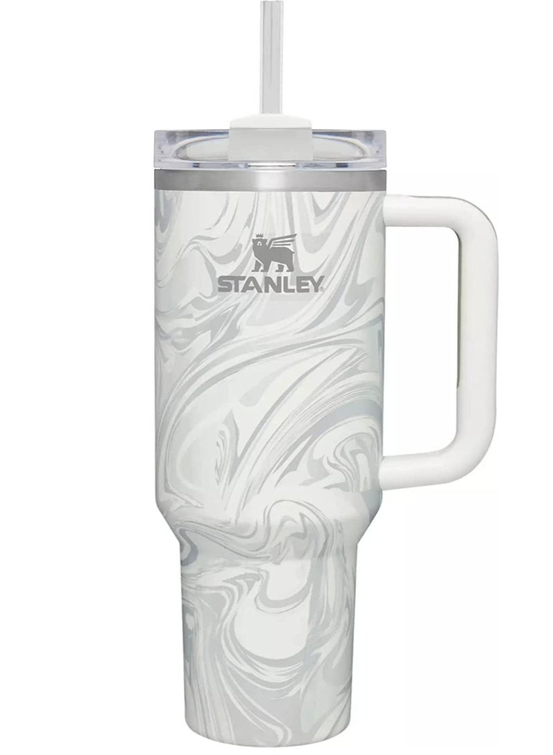 Stanley Quencher H2.0 FlowState Stainless Steel Tumbler – 40 oz with Straw, Vacuum Insulated, Rose Quartz Swirl - Image 1