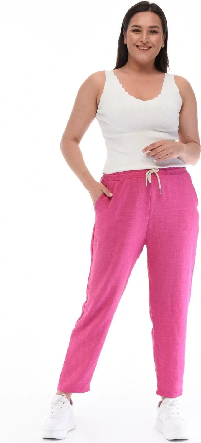 سيدي دينيم Women's Plus Size Synthetic Linen High Waist Elastic Skinny Leg Mom Pants C611