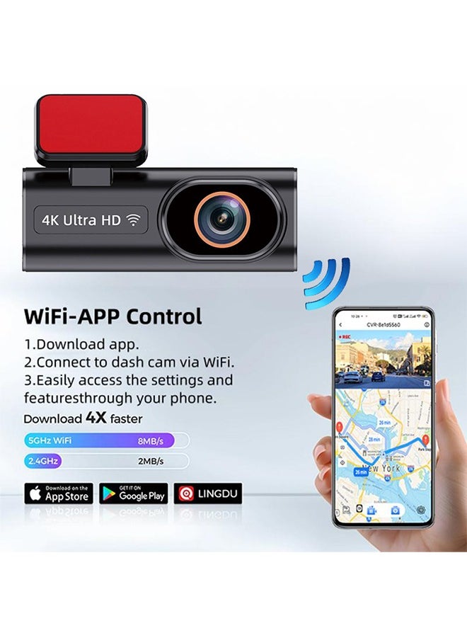 Digisand - 4k Front and Rear WiFi GPS Car Camera for Parking Mode, Car DVR for Night Vision, Car Recorder, App Control，Free 64GB SD Card，G-Sensor - Image 1