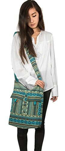 Tribe Azure Fair Trade Tribe Azure Blue Aztec Canvas Large Hobo Cross body Shoulder Sling Slouch Casual Shopping Market Bag - Image 4