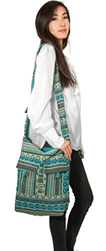 Tribe Azure Fair Trade Tribe Azure Blue Aztec Canvas Large Hobo Cross body Shoulder Sling Slouch Casual Shopping Market Bag - Image 3