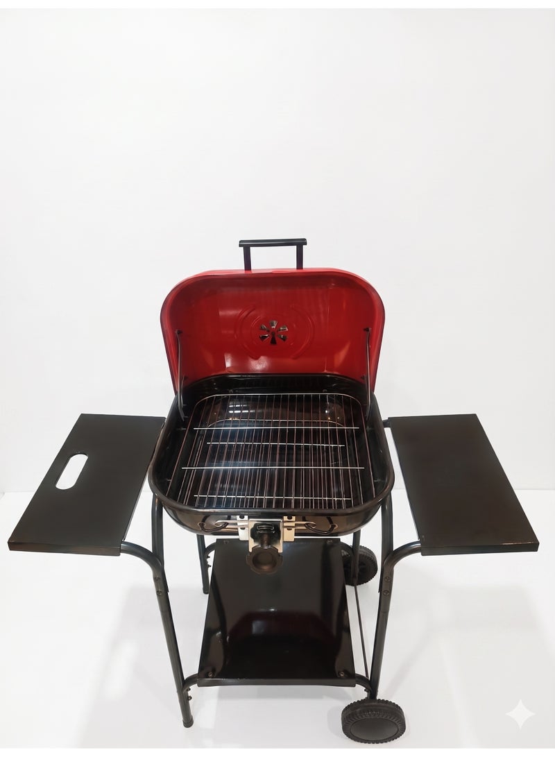 Genaric Portable BBQ Charcoal Grill with Wheels Lid Side Shelves Outdoor Garden Camping - Image 2
