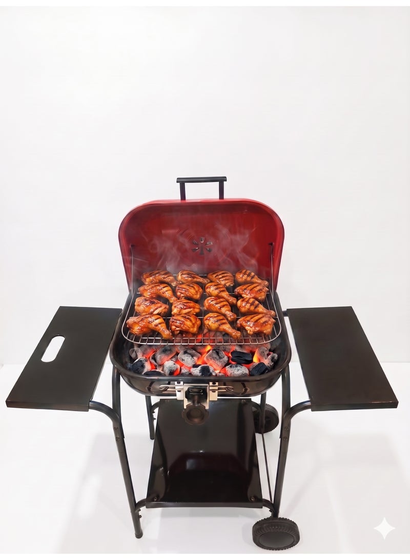 Genaric Portable BBQ Charcoal Grill with Wheels Lid Side Shelves Outdoor Garden Camping - Image 1