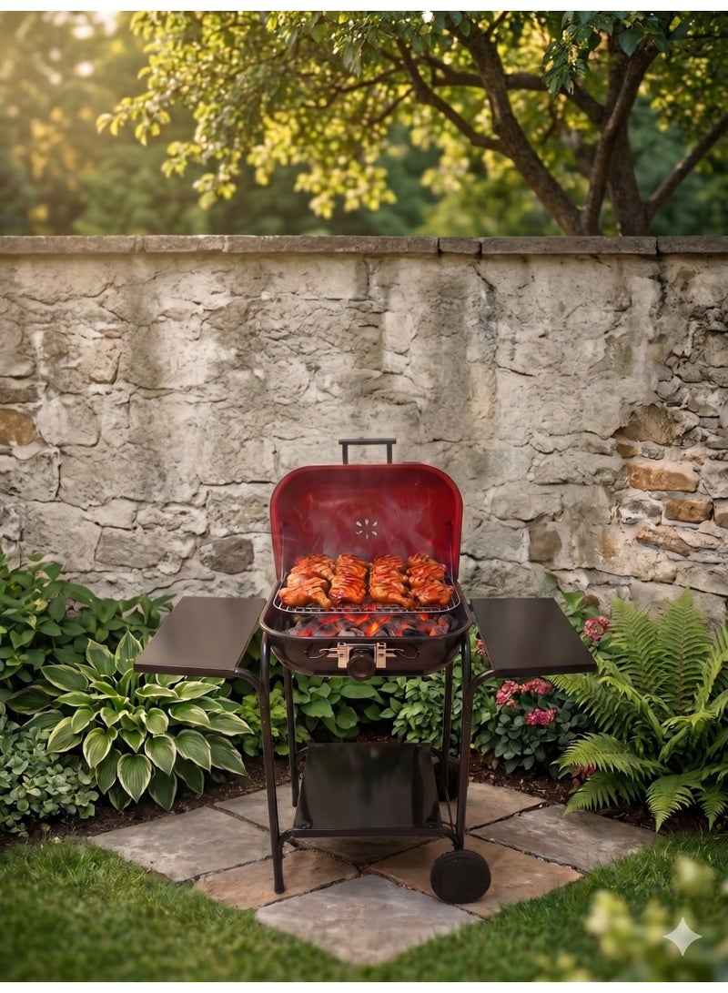 Genaric Portable BBQ Charcoal Grill with Wheels Lid Side Shelves Outdoor Garden Camping - Image 4