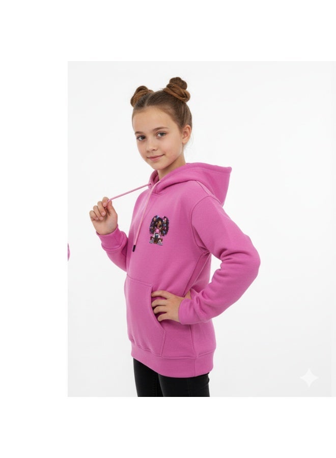 سيزار هودي بناتي مزود بغطاء للرأس وطباعات علي الضهر والصدر - Image 3