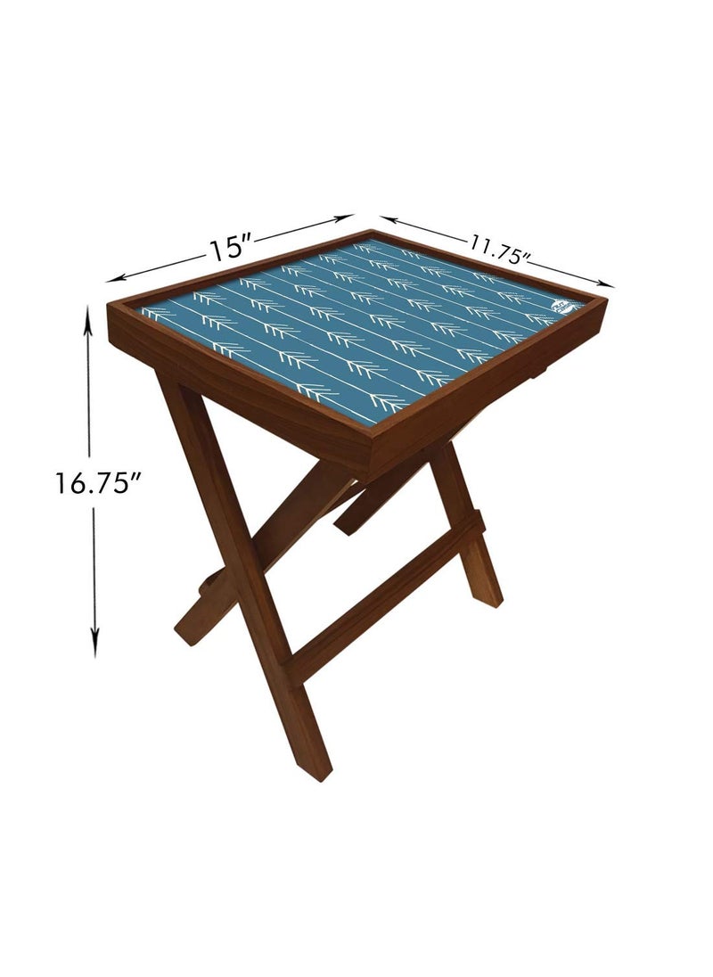 Nutcase Nutcase Designer Teak Wood Side Table Folding Wooden Bedside Coffee Outdoor Picnic Table Royal Blue Arrow  - Image 2