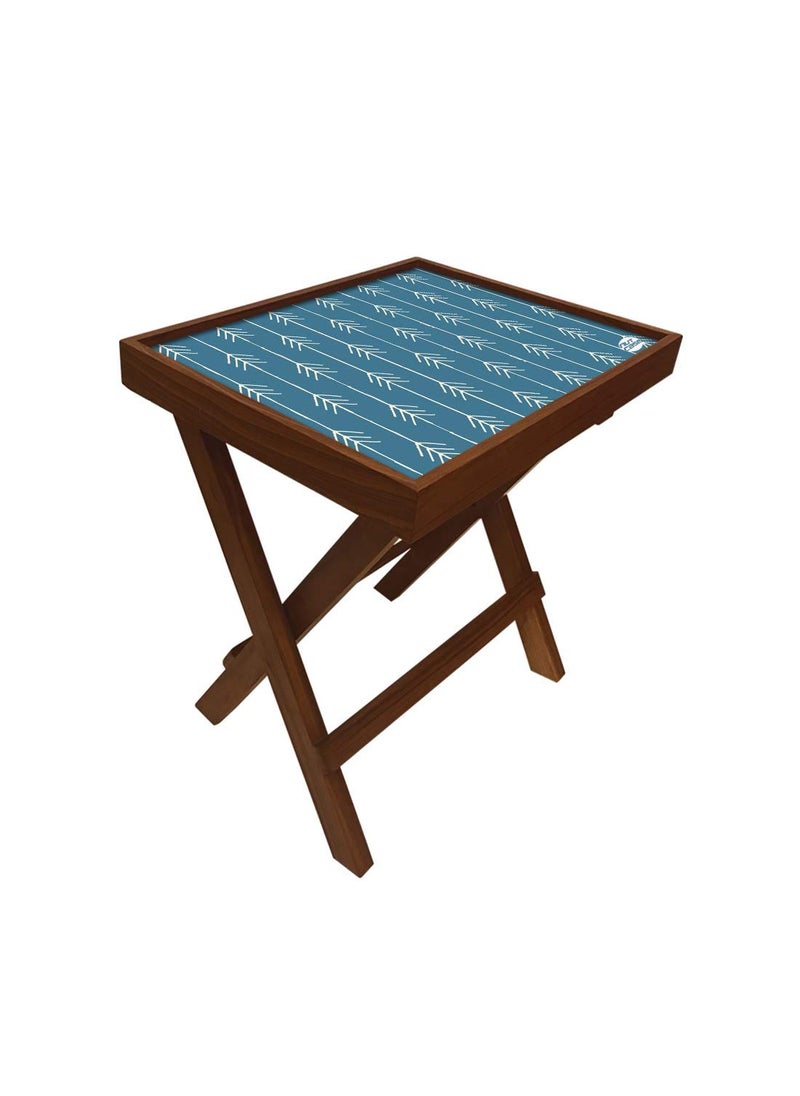 Nutcase Nutcase Designer Teak Wood Side Table Folding Wooden Bedside Coffee Outdoor Picnic Table Royal Blue Arrow  - Image 3