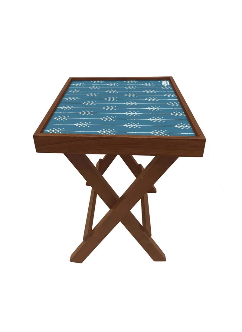 Nutcase Nutcase Designer Teak Wood Side Table Folding Wooden Bedside Coffee Outdoor Picnic Table Royal Blue Arrow  - Image 5