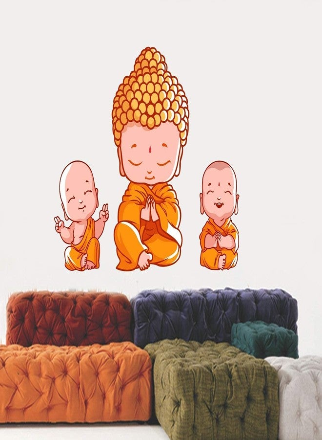 Sky Flying 3 Baby Bhddha Monk Wall Sticker for Living Room, Bed Room, Kids Room (Multicolor, Size- 41Cm X 78Cm) - Image 2