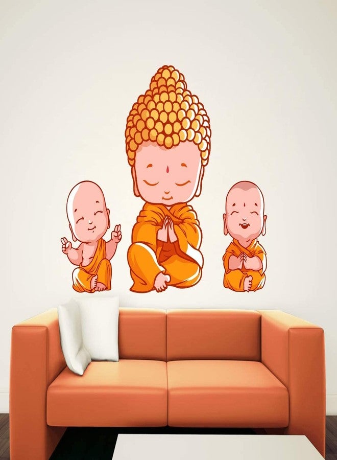 Sky Flying 3 Baby Bhddha Monk Wall Sticker for Living Room, Bed Room, Kids Room (Multicolor, Size- 41Cm X 78Cm) - Image 1